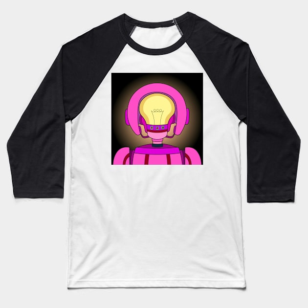 AI female pink robot with a yellow light bulb inside a head. Modern technology and futuristic concept. Baseball T-Shirt by Nalidsa